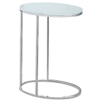 Monarch 25" Contemporary Oval Top Chrome Metal Base C-Shaped Side Accent Table - Frosted Tempered Glass Finish