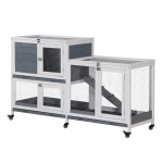 PawHut Outdoor Rabbit Cage Elevated Pet House with Lockable Doors, Grey & White