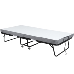 HOMCOM Folding Bed with 4" Mattress, Portable Guest Bed with Metal Frame on Wheels