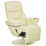 HOMCOM Manual Recliner Swivel Lounge Chair with PU Upholstery, Footrest and Cup Holder for Living Room, White
