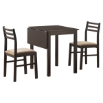Monarch 3 Piece 30" Square Wooden Drop Leaf Table and Chairs Dining Set - Cappuccino Brown / Beige