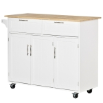 HOMCOM 48" Modern Kitchen Island Cart on Wheels with Storage Drawers, Rolling Utility Cart with Adjustable Shelves, Cabinets and Towel Rack, White