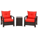 Outsunny 3pc PE Rattan Garden Wicker Bistro Set 2 Padded Armchair, Table w/ Storage