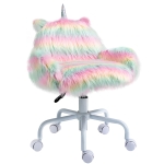 HOMCOM Fluffy Unicorn Office Chair with Mid-Back and Armrest Support, 5 Star Swivel Wheel White Base - Rainbow