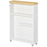 Kleankin Slim Bathroom Cabinet with Castor Wheels Storage Organizer and Wood Shelves To Fit In Small Spaces, White
