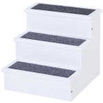 PawHut 3 Step Wooden Carpeted Non Slip Pet Stairs Ramp for Cats and Small Dogs - White