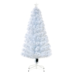 HOMCOM 5FT Pre-Lit Fiber Optic Artificial Christmas Tree, Holiday Tree Decoration with 180 LED Lights and Branch Tips, White