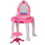 Qaba Children Dressing Table Set Girls, Pretend Princess Vanity Table with Music Lightening - Pink