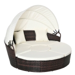 Outsunny 5 Piece Cushioned Outdoor Plastic Rattan Round Sofa Bed Coffee Table Set, Beige