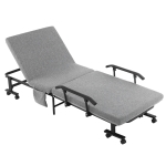 HOMCOM Folding Bed with Mattress, Guest Bed with Adjustable Backrest & Wheels, Light Grey