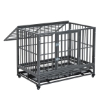 PawHut 36" Heavy Duty Steel Dog Crate Kennel with Wheels - Grey Vein