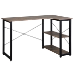 HOMCOM Home Office L-Shaped Corner Computer Desk w/ 2 Shelves, Steel Frame, Grey