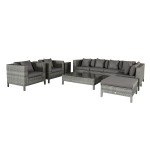Outsunny 9-Piece Rattan Wicker Outdoor Patio Furniture Set with Modern Design Thick Soft Cushions & Tea Table Grey