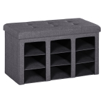 HOMCOM Modern Folding Storage Cabinet Ottoman Bench Padded Seat Foot Rest for Bedroom & Hallway with 9 Cubes, Grey