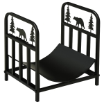 Outsunny 17" Curved Firewood Rack Holder with Bear and Pine Tree Design, Log Storage Rack with Handles and 110 lbs. Weight Capacity, Black