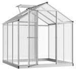 Outsunny 6' L x 6' W Walk-In Polycarbonate Greenhouse with Roof Vent for Ventilation & Rain Gutter, Hobby Greenhouse for Winter