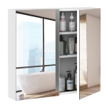 kleankin 24"x22" Wall Mounted Bathroom Medicine Cabinet with Mirror Steel Frame and Storage Organizer Double Doors - White