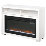 HOMCOM Multifunction Electric Fireplace TV Stand with Storage Shelf, Cable Management, and LED Flame Effect - White