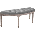HOMCOM Vintage Semi-Circle Hallway Bench Tufted Upholstered Velvet-Touch Fabric Accent Seat with Rubberwood Legs - Grey
