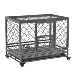 PawHut Heavy Duty Dog Crate Cage Pet Kennel w/ Removable Tray Wheels & Lockable Door for Medium Dogs Indoor & Outdoor, 36.5" L x 24.5" W x 30.25" H