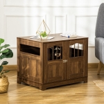 PawHut Wooden Dog Cage with Windows, End Table Furniture Style, Modern Pet Kennel with Lockable Doors Elevated Base for Small and Medium-sized Dogs, Brown