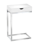 Monarch 24" Contemporary Chrome Metal Base C-Shaped Side Accent Table with Storage Drawer - Glossy White Finish