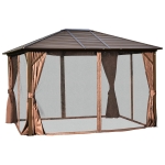 Outsunny 12' x 10' Outdoor Metal Patio Gazebo Steel Hardtop Canopy with Curtains - Brown