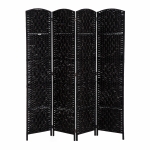 HomCom 6' Tall Wicker Weave 4 Panel Room Divider Privacy Screen - Black Wood
