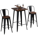 HOMCOM 3 Piece Industrial Dining Table Set, Counter Height Bar Table & Chairs Set with Footrests for Bistro, Pub, Black, and Brown