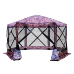 Outsunny 6-Sided Hexagon Pop Up Party Tent Gazebo with Mesh Netting Walls & Shaded Interior, 12' x 12', Flower