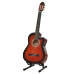Soozier 39" Classical Acoustic Cutaway Guitar with Nylon/Steel Strings & Included Stand, Beige Strap, 3 Picks, & Pitch Pipe