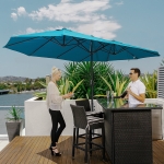 Outsunny 15' Outdoor Patio Umbrella with Twin Canopy Sunshade Steel Table Umbrella with Lift Crank Sky Blue