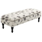 HOMCOM Linen-Touch Seashell Pattern Fabric Bed End Stool Lounger with Rubberwood Legs
