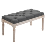 HOMCOM Ottoman Bench Vintage Footrest w/ Button Tufted Seat, Distressed Wood Legs, Grey