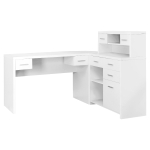 Monarch Contemporary Hollow-Core L-Shaped Office Desk with Storage Shelves and Drawers - White