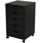 HomCom 5 Drawer Storage Organizer Filing Cabinet with Nordic Minimalist Modern Style & Caster Wheels for Mobility - Black