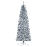 HOMCOM 6' Tall Unlit Slim Douglas Fir Artificial Christmas Tree with Realistic Branches, and 618 Tips, Silver