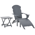 Outsunny 3-Piece Wooden Adirondack Chair Set with Comfort Ottoman & Handy Side Table with Easy Folding Design, Grey