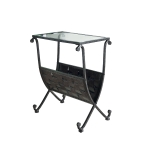 Monarch 22" Traditional Style Weaved Metal Pattern Tempered Glass Top Side Accent End Table with Magazine Rack - Mixed Black / Taupe Finish