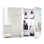 HOMCOM Wall Cabinet Mirror Bathroom Modern Shelf Storage Double Door MDF