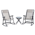 Outsunny Outdoor Folding Rocking Chair Patio Table Seating Set - Cream White