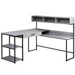Monarch L-Shaped Contemporary Open Concept Wood-look Computer Desk with Storage - Grey / Black Metal