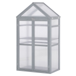 Outsunny 32" x 19" x 54" Garden Wood Cold Frame Greenhouse Flower Planter with Adjustable Shelves, Double Doors - Grey