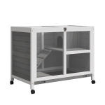 PawHut Solid Wood Rabbit Hutch Pet House with a Main Room for Sleeping and a Cage Area for Playing - Indoor/Outdoor