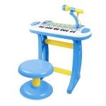 Qaba Kids Toddler Toy Piano Keyboard with Included Sitting Stool, Working Microphone, Light Function - Blue