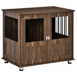 PawHut Medium Wooden Furniture Style Dog Crate w/ Double Door, Indoor End Table, Brown