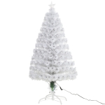 HOMCOM 4ft Tall Artificial Tree Multi-Colored Fiber Optic LED Pre-Lit Holiday Home Christmas Decoration - White
