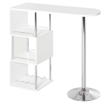 HOMCOM Modern Bar Table Accent Console Serving Buffet with 3-Bottle Wine Rack and Side Storage Shelf - White/Silver