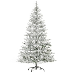 HOMCOM 7ft Artificial Snow Flocked Christmas Tree Xmas Tree w/ LED Lights & Stand, Green