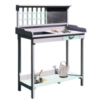 Outsunny Outdoor Wooden Potting Bench Table with Removable Sink, Garden Work Station with Chalkboard, Drawer, Open Shelf Storage